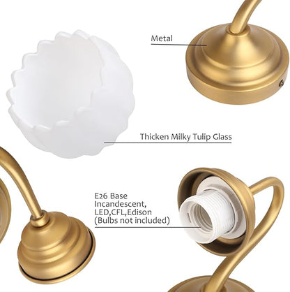 Pathson Milk White Wall Sconce Lamp with Tulip Thicken Glass, Modern Bathroom Sconce Hardwired Wall Vanity Light Indoor Decor for Mirror Living Room Foyer Loft Bedroom Farmhouse Lighting