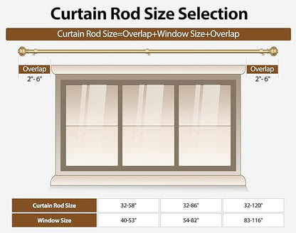 TONIAL Gold Curtain Rod 32 to 86 Inches, 7/8 Adjustable Curtain Rods for Windows 20 to 82 Inches, Splicing Drapery Rods Heavy duty with Netted Texture Finials
