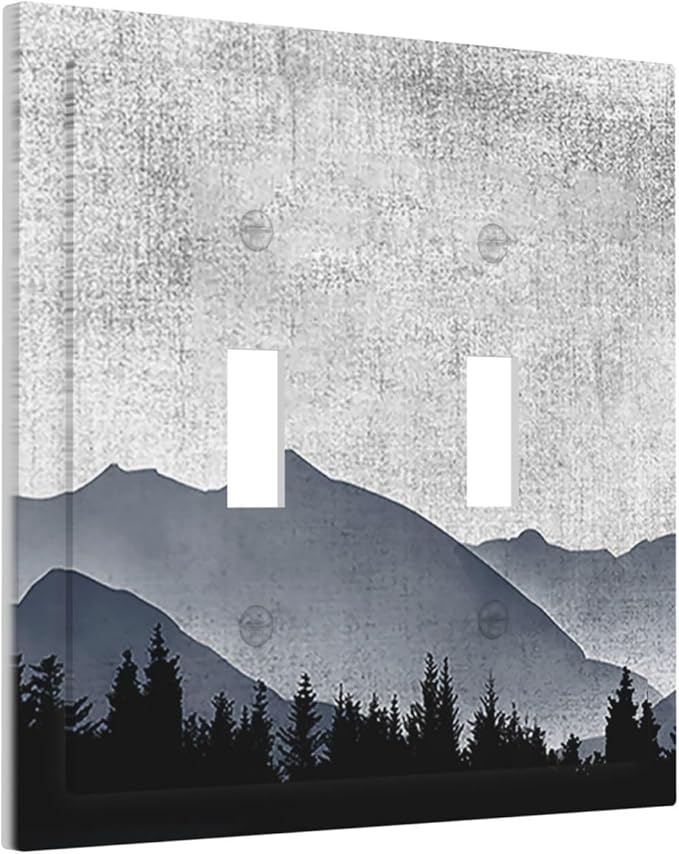 Decorative Switch Plates Natural Landscape Mountains Pine Trees 2 Gang Double Toggle Outlet Light Switch Cover Wall Plate Electrical Faceplate for Bedroom living Room Decor