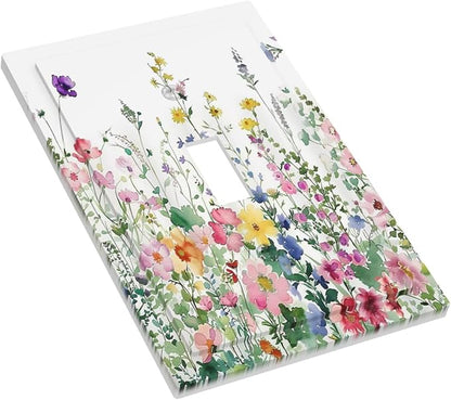 Decorative Light Switch Cover Boho Colorful Flowers Plant Rustic Wildflower 1 Gang Single Toggle Device Electrical Faceplate Switchplates Decorator Outlet Wallplate for Bed Room Bathroom