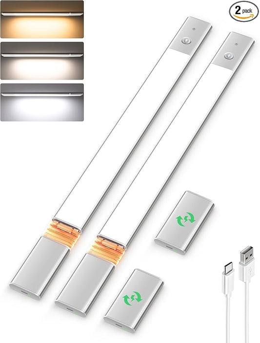 EZVALO Under Cabinet Lighting, 2200mAh Closet Lights with 2 Extra Batteries, 3 Color Temps Motion Sensor Lights Indoor, LED Lights for Closet, Pantry, Kitchen