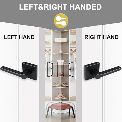 4 Pack Dummy Door Levers in Matte Black, Heavy Duty Interior Handle Lock for Closet Pantry, Non-Turning, Single Sided, Reversible for Left/Right Hand