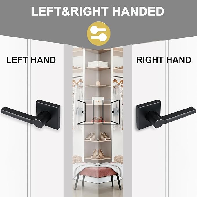6 Pack Dummy Door Levers in Matte Black, Heavy Duty Interior Handle Lock for Closet Pantry, Non-Turning, Single Sided, Reversible for Left/Right Hand