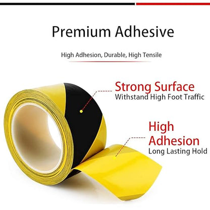APT Premium Black and Yellow Striped Vinyl Floor Safety Marking Tape, Excellent for Hazard Caution& Warning, Social Distancing, Warehouse & Gym Floor (2 Inch, Yellow/Black)