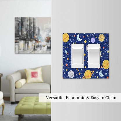 Stars Starry Night Sun Moon Planet Constellations Decorative Outlet Covers 2 Gang Double GFCI Rocker Light Switch Cover Plate Electrical Wall Panels for Bedroom Bathroom Decor