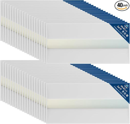 40 Pack 2x4 LED Troffer Light,25W/30W/35W/40W/50W & 3000K/3500K/4000K/5000K Selectable,6500LM 0-10V Dimmable,ETL DLC Listed,100-277V,for Office & Warehouse