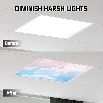 2PCS Fluorescent Light Cover for Ceiling Light Classroom-Cloud Magnetic Light Cover Fluorescent Light Shade Panel,Decorative Film Filter for Reducing Harsh Glare Flicker Home School Office Decorations