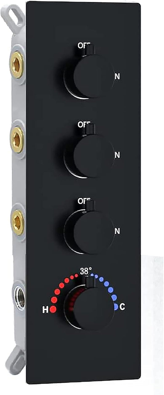 3 Outlets Shower Faucet Valve with Diverter - All Function Can Run Together, 3 Way Concealed Shower Control Valve Kit Mixer Mixing (Matte Black, 4 Handle)