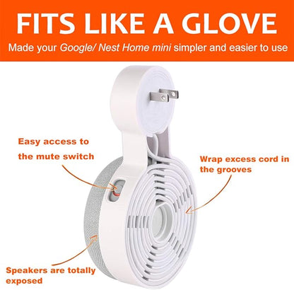 PEF Outlet Wall Mount Holder for Google Nest Mini and Google Home Mini, A Space-Saving Accessories with Cord Management for Google Mini Smart Speaker, No Messy Wires or Screws (3 Pack)