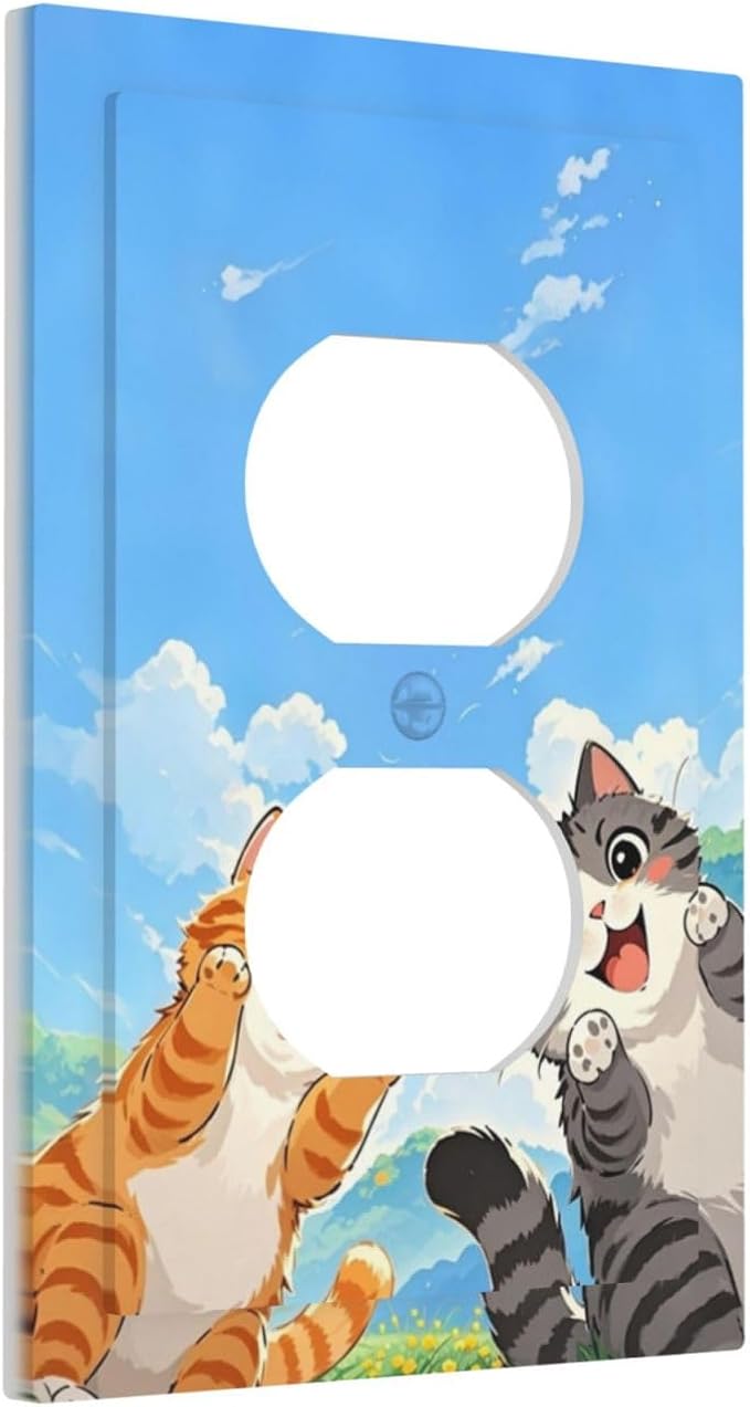 Outlet Covers Orange Gray Cute Cat Sky Cloud Cat S Paw 1 Gang Duplex Light Switch Cover Decorative Switch Plates Electrical Receptacle Faceplate Wall Plate For Kids Room Nursery Decor