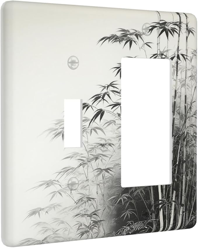 Watercolor Vintage Ink Bamboo Forest 2 Gang Combo 1 Toggle 1 Rcoker Light Switch Covers Decorative Switch Plates Electrical Switch Plates and Outlet Covers for Home Art Decor 4.5 X 4.5 IN