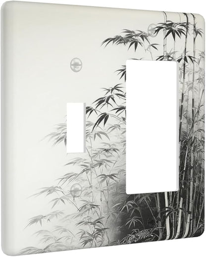 Watercolor Vintage Ink Bamboo Forest 2 Gang Combo 1 Toggle 1 Rcoker Light Switch Covers Decorative Switch Plates Electrical Switch Plates and Outlet Covers for Home Art Decor 4.5 X 4.5 IN