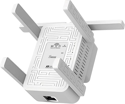WiFi Extender Signal Booster Dual Band 5.8GHz&2.4GHz, w/6 Antennas WiFi Booster for Home Coverage up to 10200 Sq.ft, Signal Amplifier 1200Mbps WiFi Repeater w/Ethernet Port, 1-Tap Setup, White