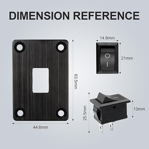 1Pcs Black KCD1 Boat Rocker Switch 2-Position 2-Pin SPST Panel Switch 6A 250VAC 10A 125VAC, with 4pcs FDFD2-187 Blue Terminals, CE