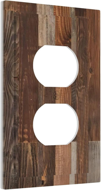 Vintage Brown Wooden Boards Print Wood Grain Outlet Covers 1 Gang Duplex Light Switch Cover Decorative Switch Plates Electrical Receptacle Faceplate Wall Plate for Farmhouse Home Decor