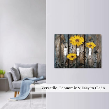 Rustic Barn Sunflower Wooden Daisy Flower Plank Decorative Switch Plates 3 Gang Wall Plate Triple Toggle Light Switch Cover Faceplate Electrical Wall Panels for Farmhouse Home Decor