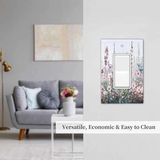 Pink Floral Watercolor Botanical Wildflowers Decorative Outlet Covers 1 Gang Single Rocker Light Switch Cover Plate Wall Plates Gfci Faceplate For Bed Room Living Room Decor