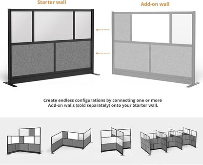 Stand Up Desk Store Expanse Modular Wall | 70'' x 48'' Wall | Expandable Partition Room Divider with Rearrangeable Frosted Acrylic & Sound Absorbent Panels (Black Frame)