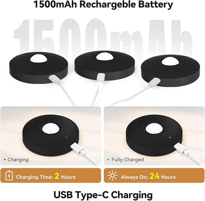 Rechargeable Puck Lights with Remote, 12 Pack Magnetic Under Cabinet Lighting, 1500mAh Battery Operated LED Tap Lights with Dimmer & Timmer for Kitchen, Closet, Shelf - 3 Color Temps & 12 RGB, Black
