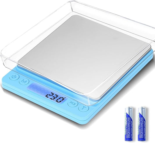 Digital Food Scale for Food Ounces and Grams，YONCON 3000g/0.1g Accuracy Multifunctional Kitchen Scale for Cooking, Baking | Small Size for Easy Storage | 2 Trays，Tare Function