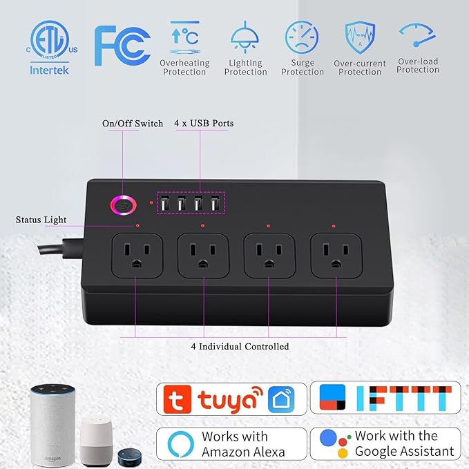 Xenon ZigBee Power Strips Surge Protector, USB C Power Strip, Smart Life APP/Timer, 4 Individually Controlled Outlets, Compatible with Alexa Google Home Phillilps HUE, Need ZigBee Gateway Hub-Black