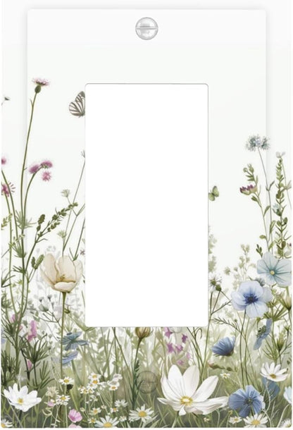 Colorful Wildflowers Daisy Plant Butterfly Floral Decorative Outlet Covers 1 Gang Single Rocker Light Switch Cover Plate Wall Plates GFCI Faceplate for Bed Room Living Room Decor