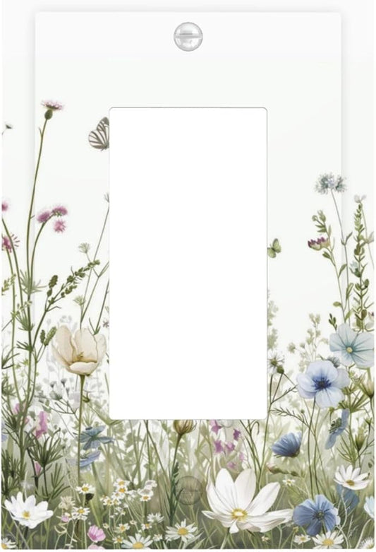 Colorful Wildflowers Daisy Plant Butterfly Floral Decorative Outlet Covers 1 Gang Single Rocker Light Switch Cover Plate Wall Plates GFCI Faceplate for Bed Room Living Room Decor