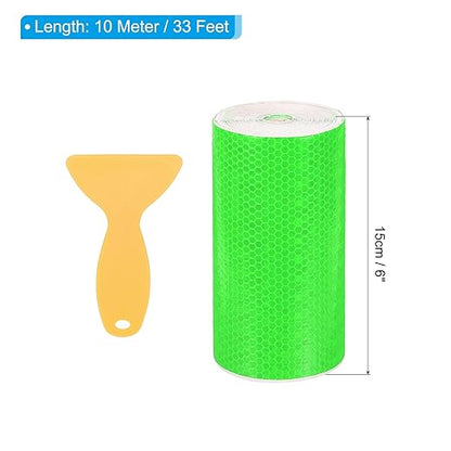 PATIKIL 6 Inch x 33 ft Reflective Tape, 1 Roll Waterproof Self Adhesive High Visibility Caution Warning Safety Tape Reflector with Scraper for Trucks Trailers Cars, Green