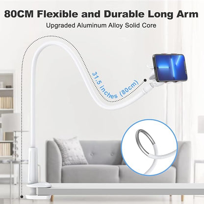 Gooseneck Cell Phone Holder, Universal 360 Flexible Phone Stand Lazy Bracket Mount Long Arms Clamp for Phone 13 Pro Xs Max XR X 8 7 6 6s Plus and Other 3.5~6.7'' Device (White)…
