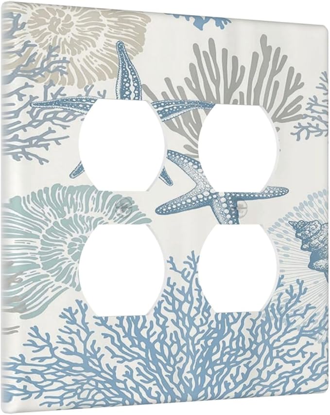 Decorative Outlet Covers Blue Starfish Coral Seaweed 2 Gang Wall Plate Double Duplex Light Switch Cover Switch Plate Covers for Bathroom Bedroom Home Decor