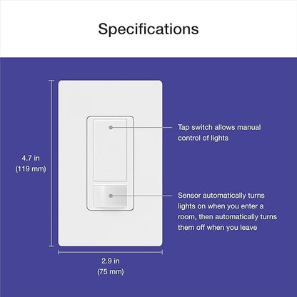 Lutron Maestro Motion Sensor Light Switch Indoor for Bathroom, Garage, Laundry Room, Closet, Occupancy Sensor Light Switch, Single-Pole, No Neutral, MS-OPS5M-WH