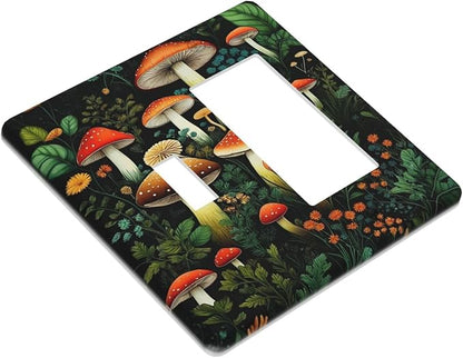 Decorative Outlet Covers Boho Red Mushroom Green Leaf Plants Floral 2 Gang 1 Gang Wall Plate Cover Single Toggle Rocker Combo Light Switch Plate Covers Jumbo Switch Cover Plate