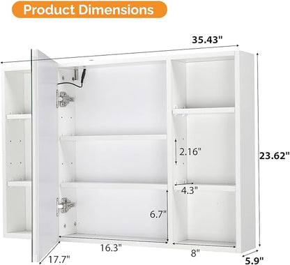 VINGLI 36Inch Medicine Cabinet with Lights, Lighted Medicine Cabinet with Mirror, Bathroom Vanity Mirror with Storage,Wall Mounted Anti-Fog Dimmable Light and Color Adjustment,5.9" D x 36" W x 24" H