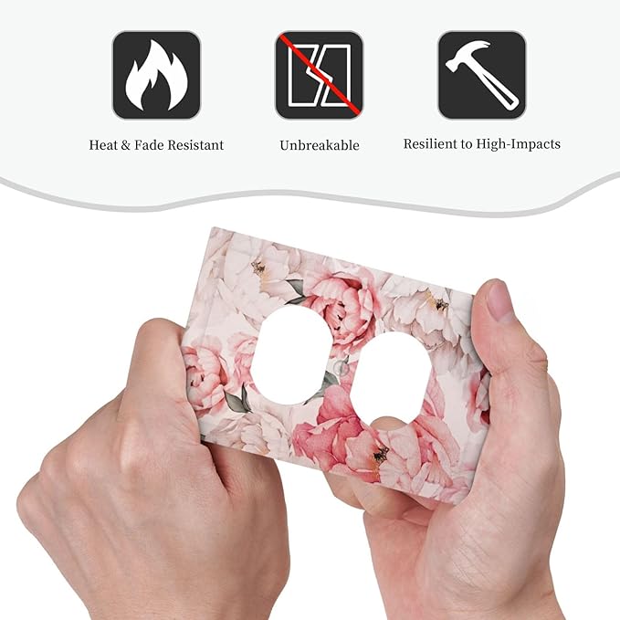 Decorative Outlet Covers Ink Pink Peony Flower Rustic Floral 1 Gang Duplex Light Switch Cover Plate Unique Wall Plate Electrical Switch Plate Covers for Home Bedroom Decor（2 Pack）