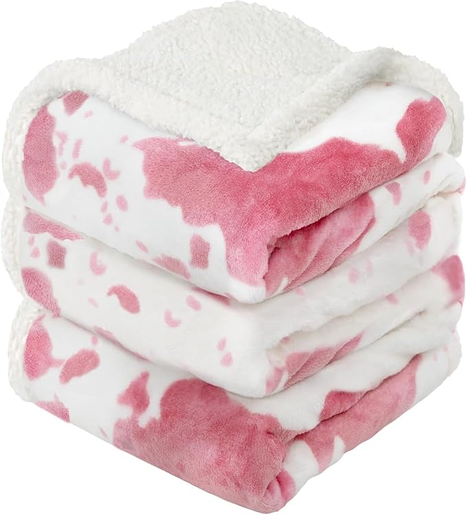 Cow Print Heated Blanket Twin-Heating Electric Blanket Twin with 10 Heat Levels & 10 Hours Auto-Off, Cozy Soft Fleece Sherpa, Washable, 62 x 84 Inches Cow Print Pink