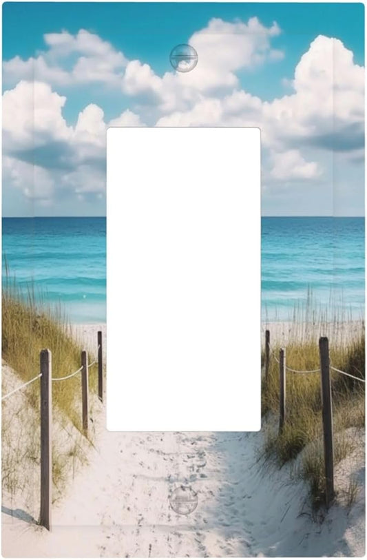Decorative Outlet Covers Coastal Beach Ocean Seaside View 1 Gang Rocker Light Switch Cover Plate Single Wall Plates for Electrical Outlets Switch Plate Covers Faceplate for Bedroom Home Decor