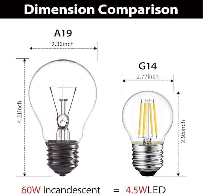 LVWIT G14 LED Filament Globe Bulb 4.5W(60W Equivalent), Dimmable 2700K Warm White Light E26 Screw Base, Decorative Edison Light Bulb, UL-Listed(6-Pack)