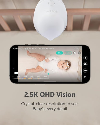 CuboAi 2025 New Model Smart Baby Monitor 3: Sleep Safety Alerts for Covered Face Rollover, 2.5K QHD Night Vision WiFi Camera, 2-Way Audio, Humidity Sensor, Lullabies. App Control (Floor Stand Set)