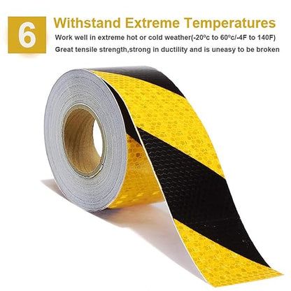 Waterproof Reflective Safety Tape Roll 2" X150' Yellow Black Striped Floor Marking Tape Hazard Caution Warning Tape Auto Truck Self-Adhesive Safety Sticker Strips for Wall Factory Trailer Vehicle
