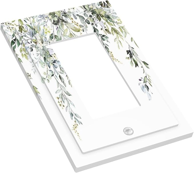 Decorative Outlet Covers Boho Farmhouse Flower Leaf Sage Green 1 Gang Single Rocker Light Switch Cover Plate Wall Plates GFCI Faceplate for Bedroom Cabin Decor