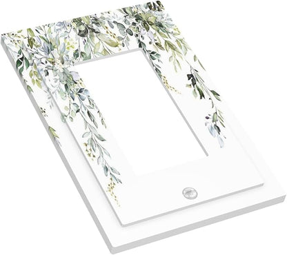 Decorative Outlet Covers Boho Farmhouse Flower Leaf Sage Green 1 Gang Single Rocker Light Switch Cover Plate Wall Plates GFCI Faceplate for Bedroom Cabin Decor