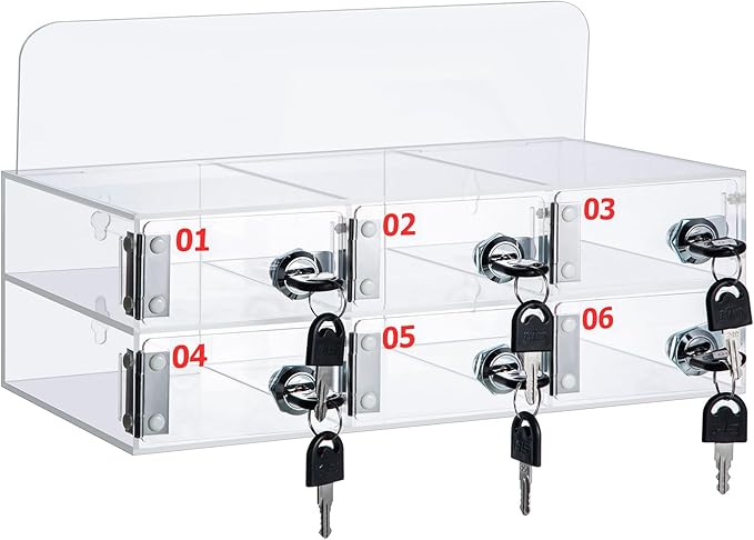 Threan Cell Phone Locker Box for Classroom with Door Locks and Keys Clear Acrylic Phone Jail Storage Cabinet Wall Mounted for School Factory Office(6 Slot)