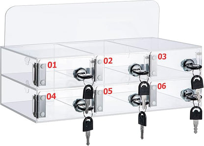Threan Cell Phone Locker Box for Classroom with Door Locks and Keys Clear Acrylic Phone Jail Storage Cabinet Wall Mounted for School Factory Office(6 Slot)