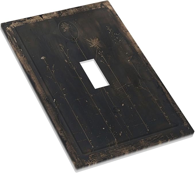 Decorative Light Switch Cover Plate Black And White Dandelion Art Vintage Wood Grain 1 Gang Single Toggle Wall Plate Electrical Outlet Covers Decorate Switch Plate Cover for Farmhouse Cabin Decor