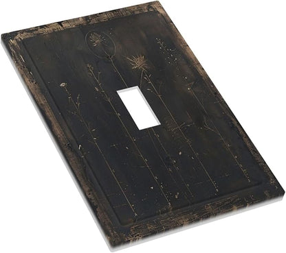 Decorative Light Switch Cover Plate Black And White Dandelion Art Vintage Wood Grain 1 Gang Single Toggle Wall Plate Electrical Outlet Covers Decorate Switch Plate Cover for Farmhouse Cabin Decor