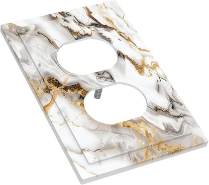 Luxurious Marble Abstract White Gold Tile Modern Simplicity Outlet Covers 1 Gang Duplex Light Switch Cover Decorative Switch Plates Electrical Receptacle Faceplate Wall Plate for Bathroom Kitchen Home