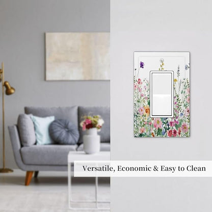 Decorative Outlet Covers Boho Colorful Flowers Plant Rustic Wildflower 1 Gang Single Rocker Light Switch Cover Plate Wall Plates GFCI Faceplate for Bed Room Bathroom Decor