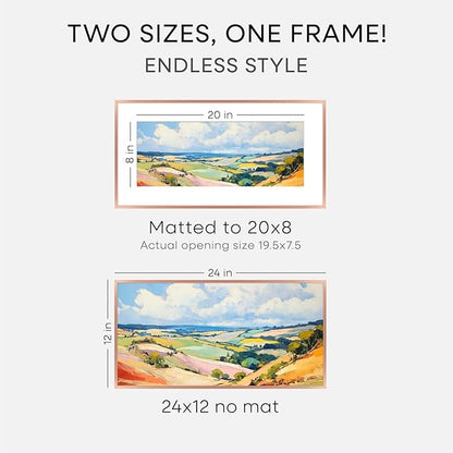 Homeforia 12x24 Rose Gold Picture Frame, High End Metal 12x24 Poster Frames with Mat 8x20 Photo, 12 x 24 Rose Gold Frame Matted to 8 x 20 Art, 24x12 Panoramic Frame, Tempered Glass, Wall Kit, Set of 1