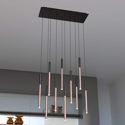 ALTAIR 10 Mini Pendant Lighting Black-Copper - LED Hanging Light Fixture for Kitchen Island, Bar, Foyer - Cluster Pendants - Dimmable, Adjustable Wire, Lamp Bulb Included
