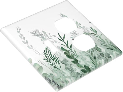 Watercolor Green Leaf Rustic Plant Eucalyptus Flowers Wallplates 1 Toggle 1 Duplex Switch Plate Electrical GFCI Faceplate Decorative Light Switch Covers for Bed Room Living Room Decor